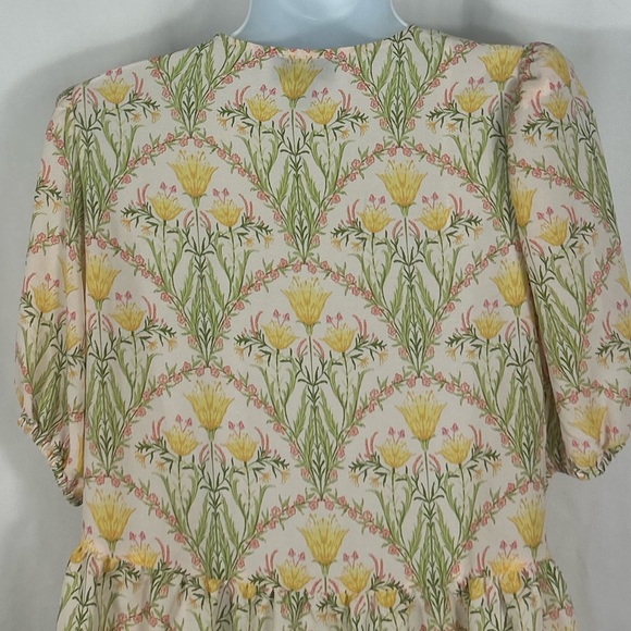 CeCe floral tie front peplum puff sleeve blouse S - Picture 7 of 9